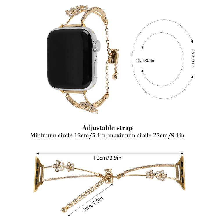 For Apple Watch 42mm / 41mm / 40mm / 38mm Copper-Inlaid Zircon 5-petal Flower Bracelet Watch Band(Silver) - free shipping - PMC TechLife - Order now!