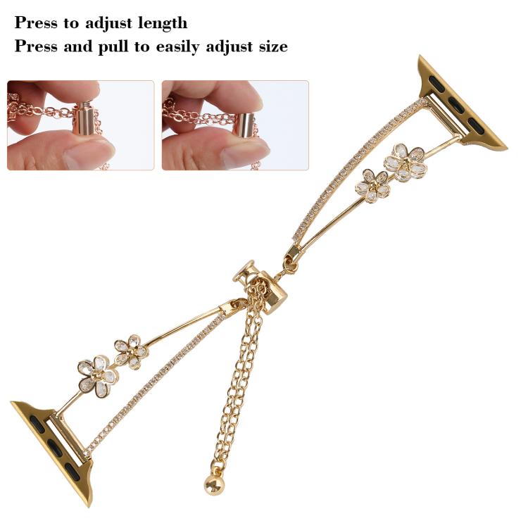 For Apple Watch 42mm / 41mm / 40mm / 38mm Copper-Inlaid Zircon 5-petal Flower Bracelet Watch Band(Gold) - free shipping - PMC TechLife - Order now!