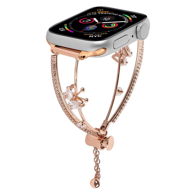 For Apple Watch 42mm / 41mm / 40mm / 38mm Copper-Inlaid Butterfly Zircon Bracelet Watch Band(Rose Gold) - free shipping - PMC TechLife - Order now!