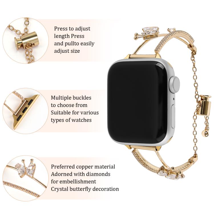 For Apple Watch 42mm / 41mm / 40mm / 38mm Copper-Inlaid Butterfly Zircon Bracelet Watch Band(Rose Gold) - free shipping - PMC TechLife - Order now!
