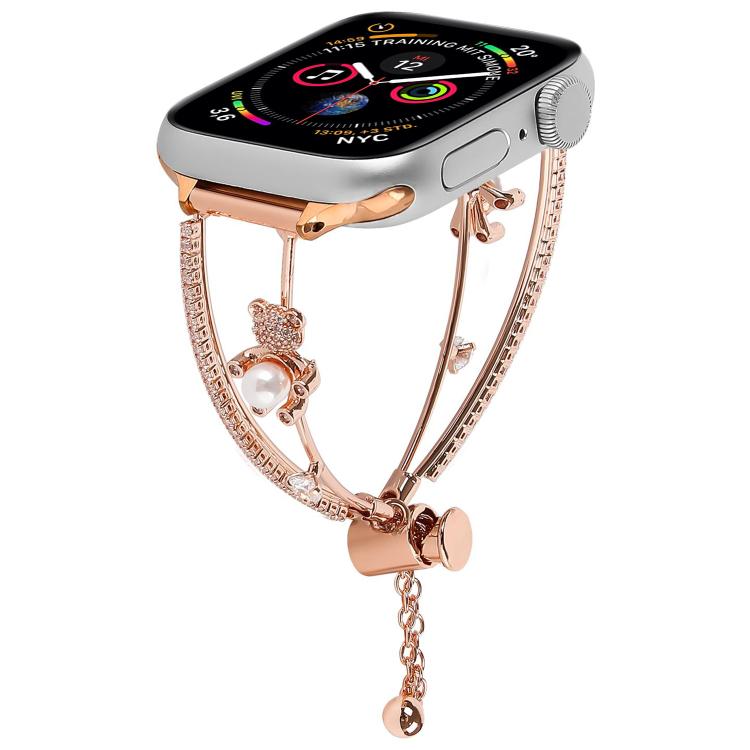 For Apple Watch 46mm / 49mm / 45mm / 44mm Copper-Inlaid Bear Zircon Bracelet Watch Band(Rose Gold) - free shipping - PMC TechLife - Order now!