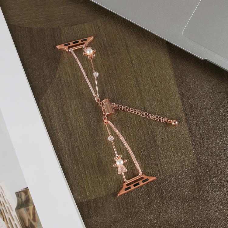 For Apple Watch 46mm / 49mm / 45mm / 44mm Copper-Inlaid Bear Zircon Bracelet Watch Band(Rose Gold) - free shipping - PMC TechLife - Order now!