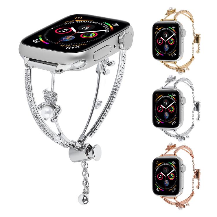For Apple Watch 46mm / 49mm / 45mm / 44mm Copper-Inlaid Bear Zircon Bracelet Watch Band(Siver) - free shipping - PMC TechLife - Order now!