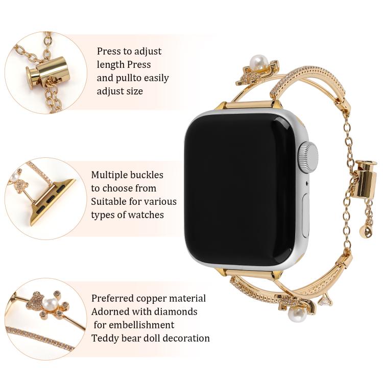 For Apple Watch 42mm / 41mm / 40mm / 38mm Copper-Inlaid Bear Zircon Bracelet Watch Band(Rose Gold) - free shipping - PMC TechLife - Order now!