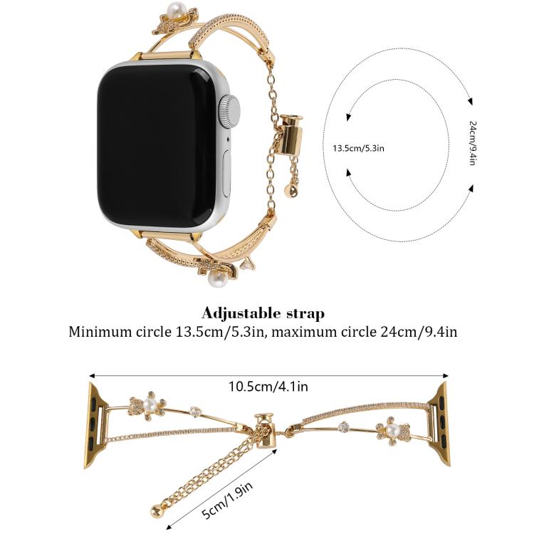 For Apple Watch 46mm / 49mm / 45mm / 44mm Copper-Inlaid Bear Zircon Bracelet Watch Band(Gold) - free shipping - PMC TechLife - Order now!