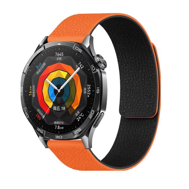 18mm Lychee Texture Soft Magnetic Silicone Watch Band(Orange Black) - free shipping - PMC TechLife - Order now!