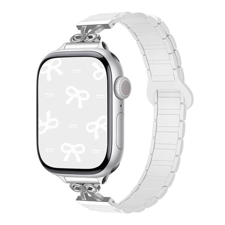 For Apple Watch 46mm / 49mm / 45mm / 44mm Bow Small Waist Magnetic Silicone Watch Band(Ceramic White) - free shipping - PMC TechLife - Order now!