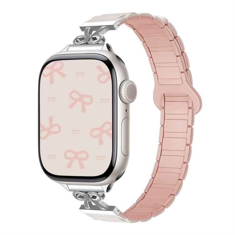 For Apple Watch 46mm / 49mm / 45mm / 44mm Bow Small Waist Magnetic Silicone Watch Band(Starlight with Pink Sand) - free shipping - PMC TechLife - Order now!