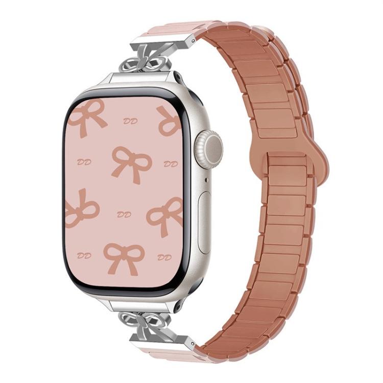 For Apple Watch 42mm / 41mm / 40mm / 38mm Bow Small Waist Magnetic Silicone Watch Band(Oxford Pink with Rose Gray) - free shipping - PMC TechLife - Order now!