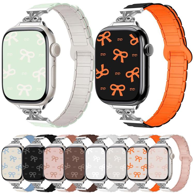For Apple Watch 42mm / 41mm / 40mm / 38mm Bow Small Waist Magnetic Silicone Watch Band(Oxford Pink with Rose Gray) - free shipping - PMC TechLife - Order now!