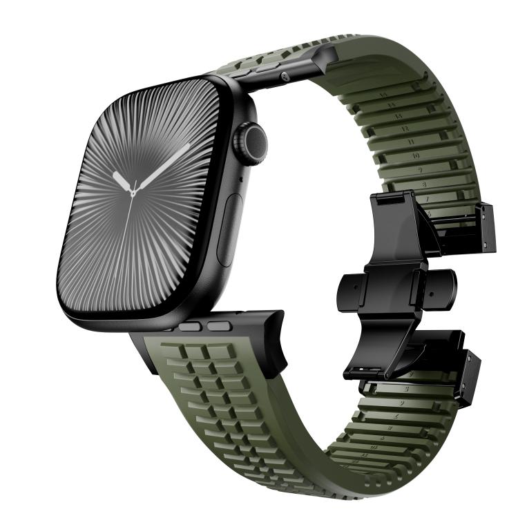 For Apple Watch 46mm / 49mm / 45mm / 44mm Knurled Texture Folding Buckle Silicone Watch Band(Black Green) - free shipping - PMC TechLife - Order now!