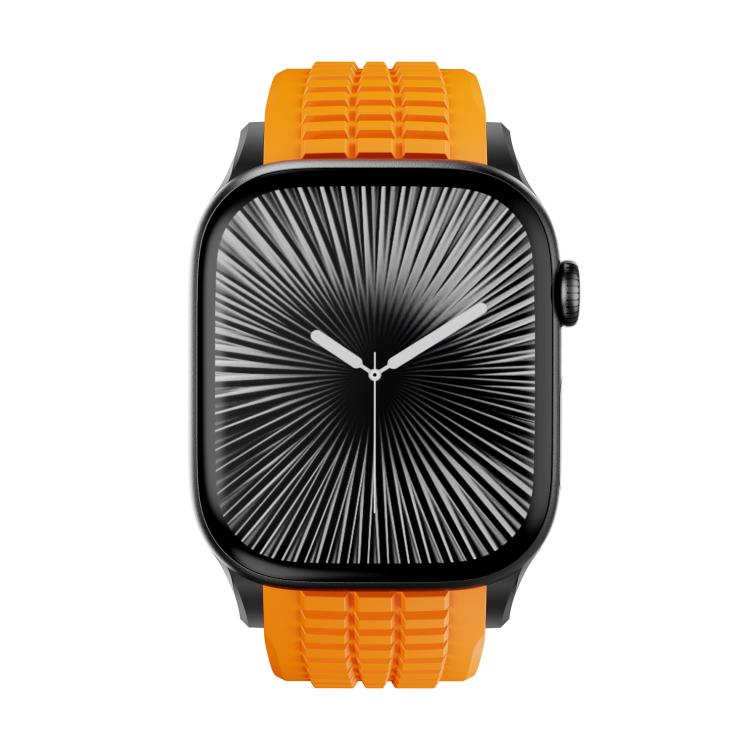 For Apple Watch 46mm / 49mm / 45mm / 44mm Knurled Texture Folding Buckle Silicone Watch Band(Black Orange) - free shipping - PMC TechLife - Order now!