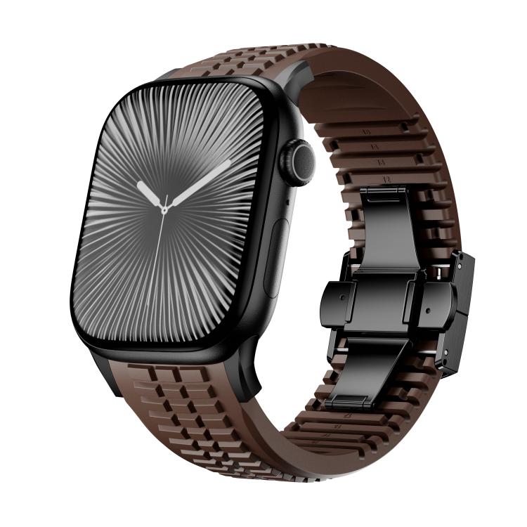For Apple Watch 46mm / 49mm / 45mm / 44mm Knurled Texture Folding Buckle Silicone Watch Band(Black Curry) - free shipping - PMC TechLife - Order now!