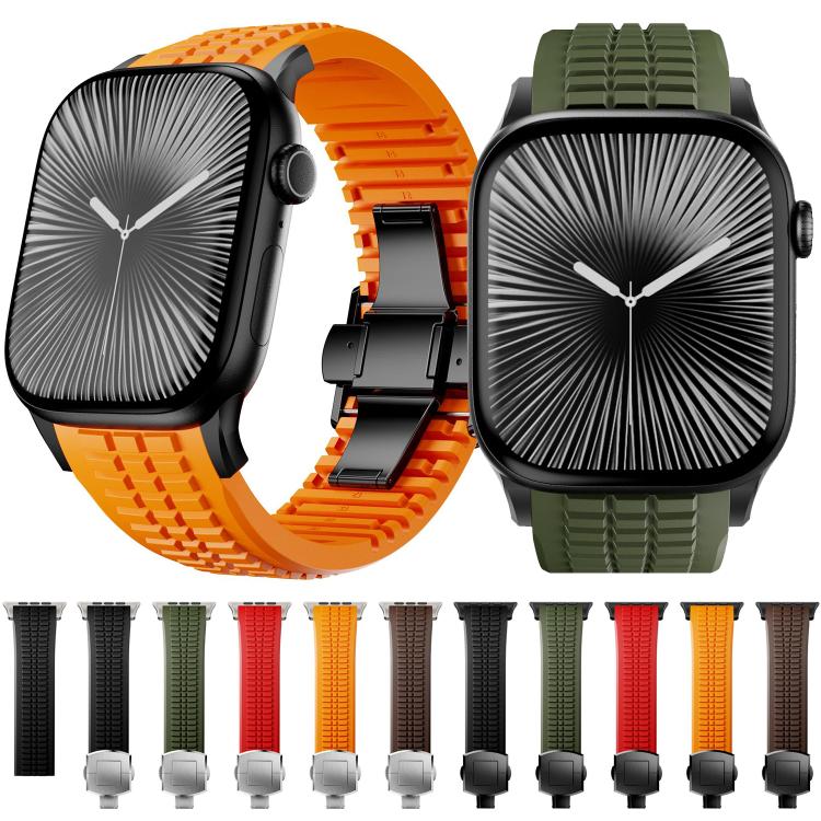 For Apple Watch 46mm / 49mm / 45mm / 44mm Knurled Texture Folding Buckle Silicone Watch Band(Black Black) - free shipping - PMC TechLife - Order now!