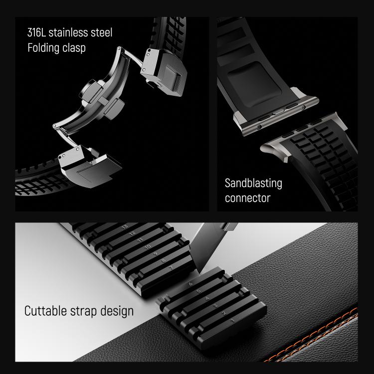 For Apple Watch 46mm / 49mm / 45mm / 44mm Knurled Texture Folding Buckle Silicone Watch Band(Black Curry) - free shipping - PMC TechLife - Order now!