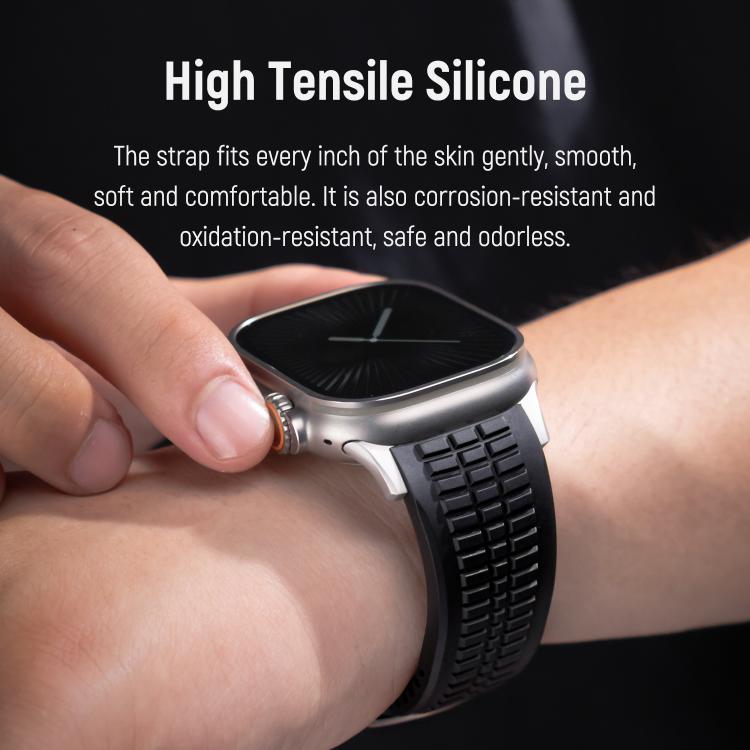 For Apple Watch 46mm / 49mm / 45mm / 44mm Knurled Texture Folding Buckle Silicone Watch Band(Black Black) - free shipping - PMC TechLife - Order now!