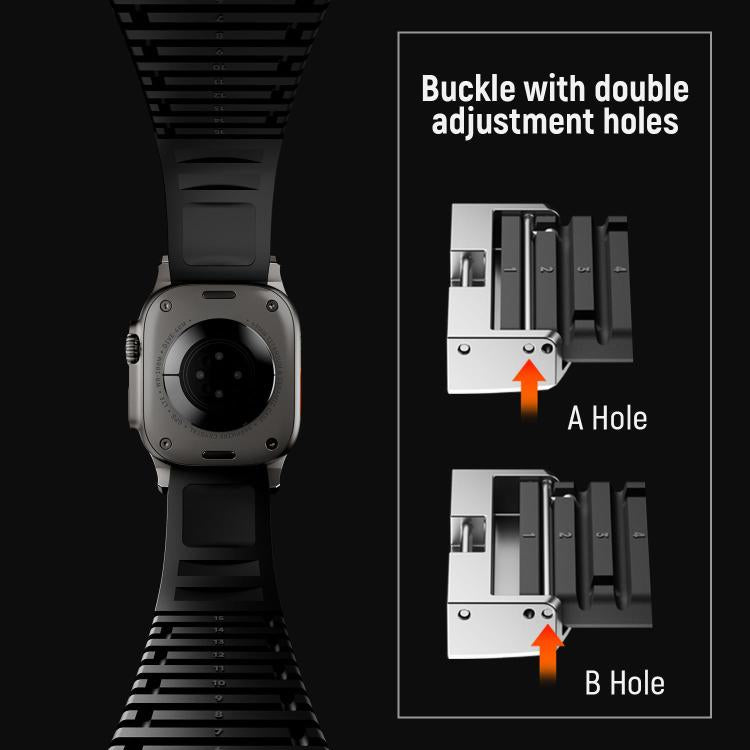 For Apple Watch 46mm / 49mm / 45mm / 44mm Knurled Texture Folding Buckle Silicone Watch Band(Black Black) - free shipping - PMC TechLife - Order now!