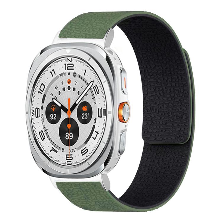 For Samsung Galaxy Watch Ultra 47mm / Ultra 2025 Lychee Texture Soft Magnetic Silicone Watch Band(Green Black) - free shipping - PMC TechLife - Order now!