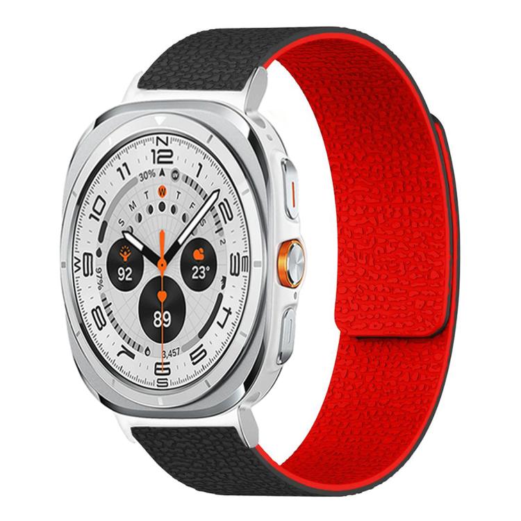 For Samsung Galaxy Watch Ultra 47mm / Ultra 2025 Lychee Texture Soft Magnetic Silicone Watch Band(Black Red) - free shipping - PMC TechLife - Order now!