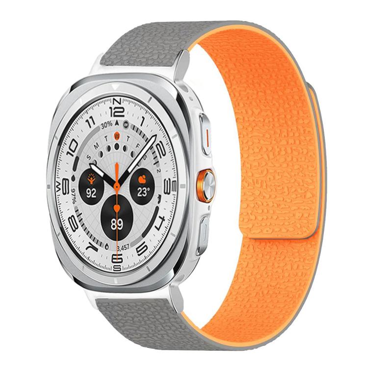For Samsung Galaxy Watch Ultra 47mm / Ultra 2025 Lychee Texture Soft Magnetic Silicone Watch Band(Gray Orange) - free shipping - PMC TechLife - Order now!