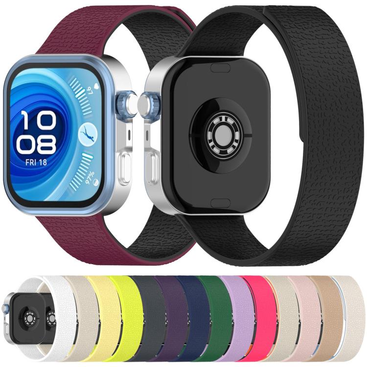 For Huawei Watch Fit4 / Fit4 Pro / Fit3 Lychee Texture Soft Magnetic Silicone Watch Band(Pink Black) - free shipping - PMC TechLife - Order now!