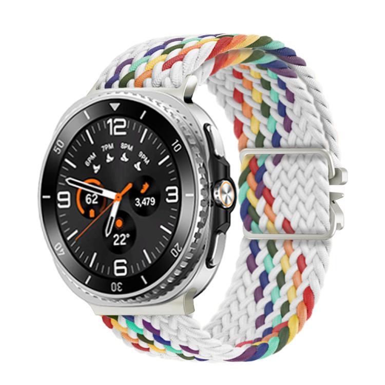 For Samsung Galaxy Watch8 / Watch8 Classic Parachute Buckle Braided Nylon Watch Band(White Rainbow) - free shipping - PMC TechLife - Order now!