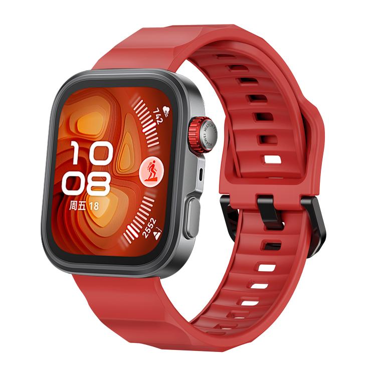 For Huawei Watch Fit3 / Fit4 / Fit4 Pro Wave Black Buckle Silicone Watch Band(Red) - free shipping - PMC TechLife - Order now!