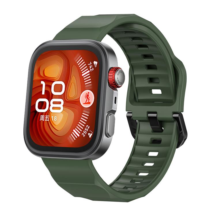 For Huawei Watch Fit3 / Fit4 / Fit4 Pro Wave Black Buckle Silicone Watch Band(Field Green) - free shipping - PMC TechLife - Order now!
