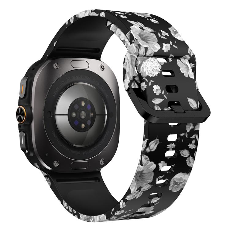 For Samsung Galaxy Watch Ultra 47mm / Ultra 2025 Printed Silicone Watch Band(Retro Gray Flower) - free shipping - PMC TechLife - Order now!