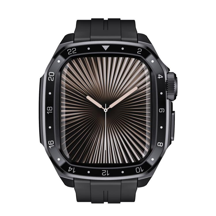 For Apple Watch Series 10 46mm Scale Model Integrated Metal Frame Silicone Watch Band(Black Frame Black Dial) - free shipping - PMC TechLife - Order now!