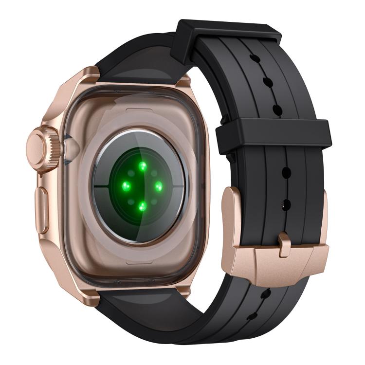 For Apple Watch Series 10 46mm Scale Model Integrated Metal Frame Silicone Watch Band(Rose Gold Frame Black Dial) - free shipping - PMC TechLife - Order now!