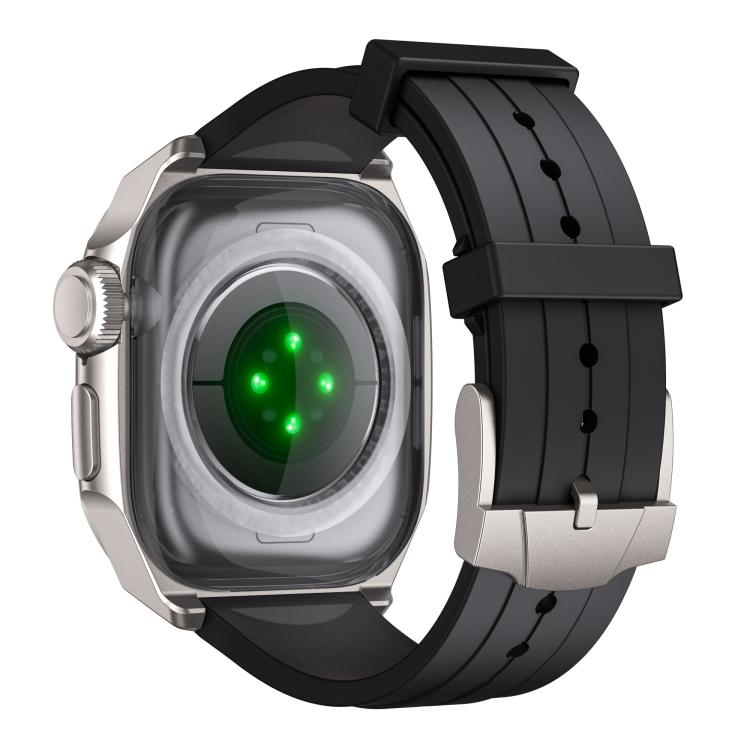 For Apple Watch Series 10 46mm Scale Model Integrated Metal Frame Silicone Watch Band(Titanium Frame Black Dial) - free shipping - PMC TechLife - Order now!