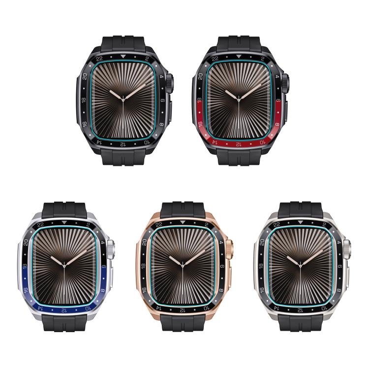 For Apple Watch Series 10 46mm Scale Model Integrated Metal Frame Silicone Watch Band(Black Frame Black Dial) - free shipping - PMC TechLife - Order now!