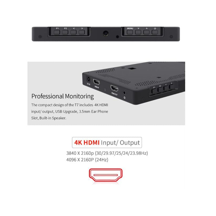 FEELWORLD T7 7 Inch IPS 1920x1200 HDMI On Camera Field Monitor Support 4K Input Output Video Monitor - free shipping - PMC TechLife - Order now!