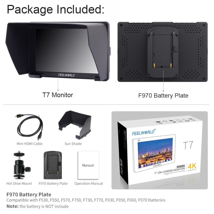 FEELWORLD T7 7 Inch IPS 1920x1200 HDMI On Camera Field Monitor Support 4K Input Output Video Monitor - free shipping - PMC TechLife - Order now!