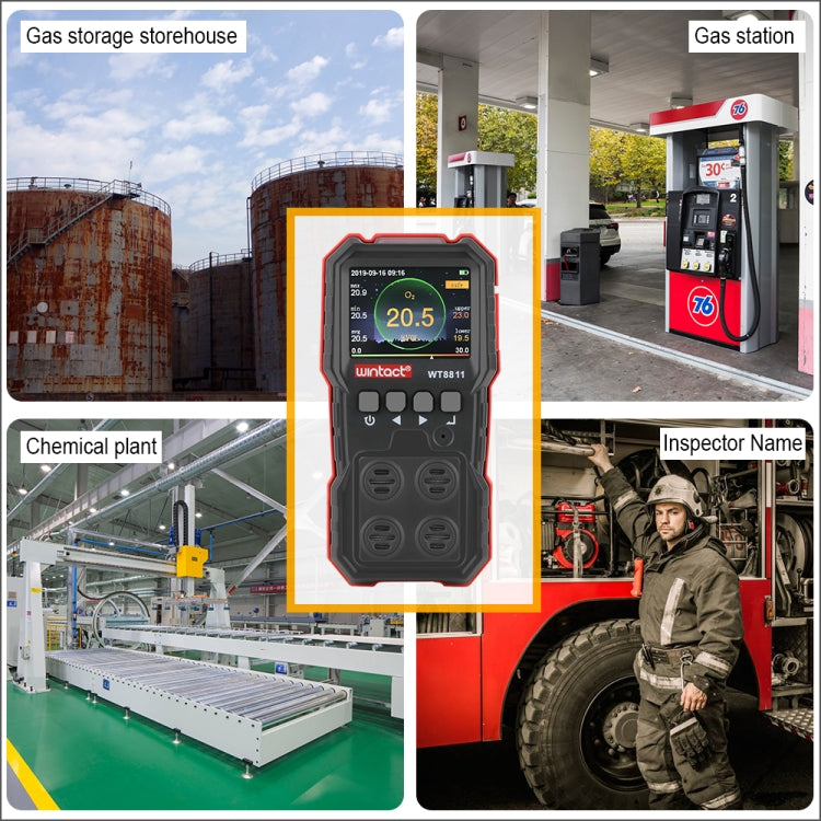WINTACT WT8811 Compoud Gas Monitor LCD Display Rechargeable Multifunction 4 in1 Combustible O2 H2S CO Gas Sensor Sound-light Vibration Alarm - free shipping - PMC TechLife - Order now!