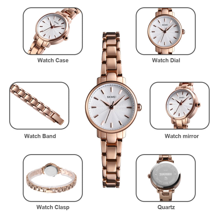 Skmei 1410 Lady Quartz Watch European and American Fashion Watch Business Leisure Steel Belt Lady Watch(Rose Gold) - free shipping - PMC TechLife - Order now!