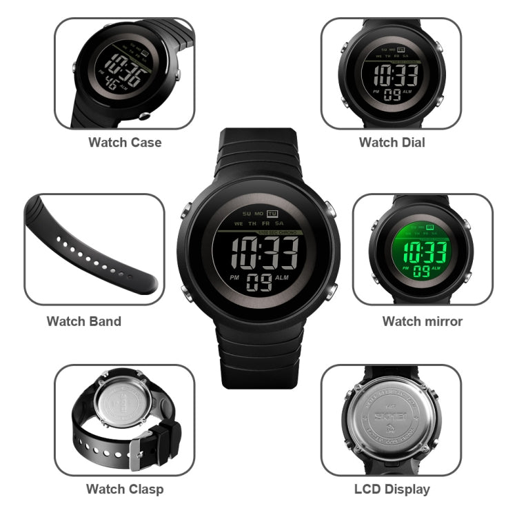 SKMEI 1497 Fashion Simple Backlight Single Display Electronic Watch Timing Alarm Watch(Black  White) - free shipping - PMC TechLife - Order now!