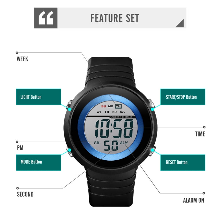 SKMEI 1497 Fashion Simple Backlight Single Display Electronic Watch Timing Alarm Watch(Black  White) - free shipping - PMC TechLife - Order now!