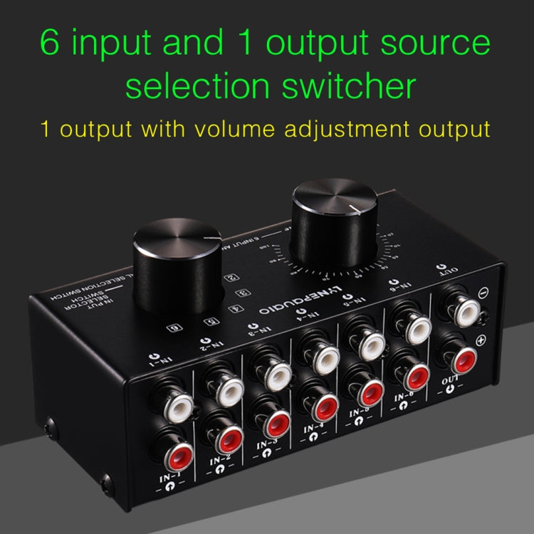 B016 6 Input 1 Output Audio Signal Source Selection Switcher, Output Volume Adjustment Control RCA Port -  by PMC Jewellery | Online Shopping South Africa | PMC Jewellery | Buy Now Pay Later Mobicred