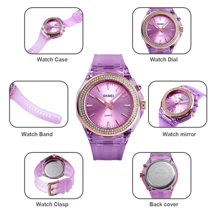 SkMEI 1553 Women LED Color Light Transparent Waterproof Watch Inlaid With Water Drill(Purple) - free shipping - PMC TechLife - Order now!