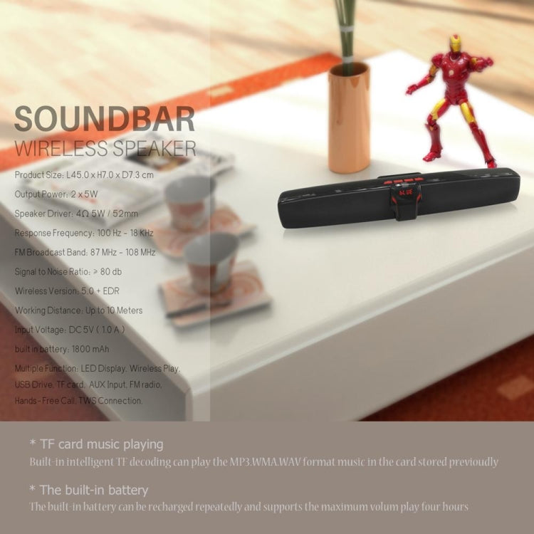 New Rixing NR7017 TWS Portable 10W Stereo Surround Soundbar Bluetooth Speaker with Microphone(Black) - free shipping - PMC Jewellery - Order now!