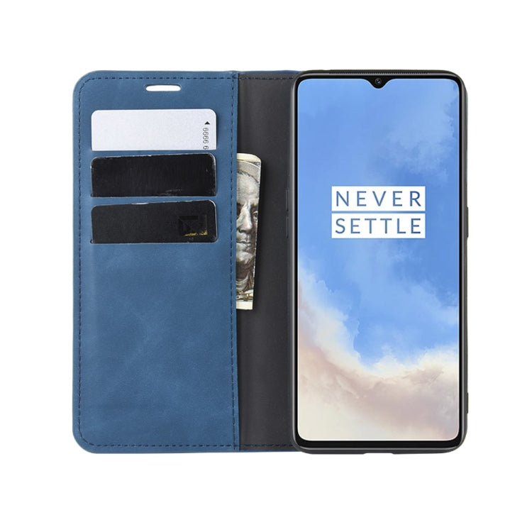 For OnePlus 7T Retro-skin Business Magnetic Suction Leather Case with Purse-Bracket-Chuck(Dark Blue) - OnePlus Cases by PMC TechLife | Online Shopping South Africa | PMC TechLife | Buy Now Pay Later Mobicred