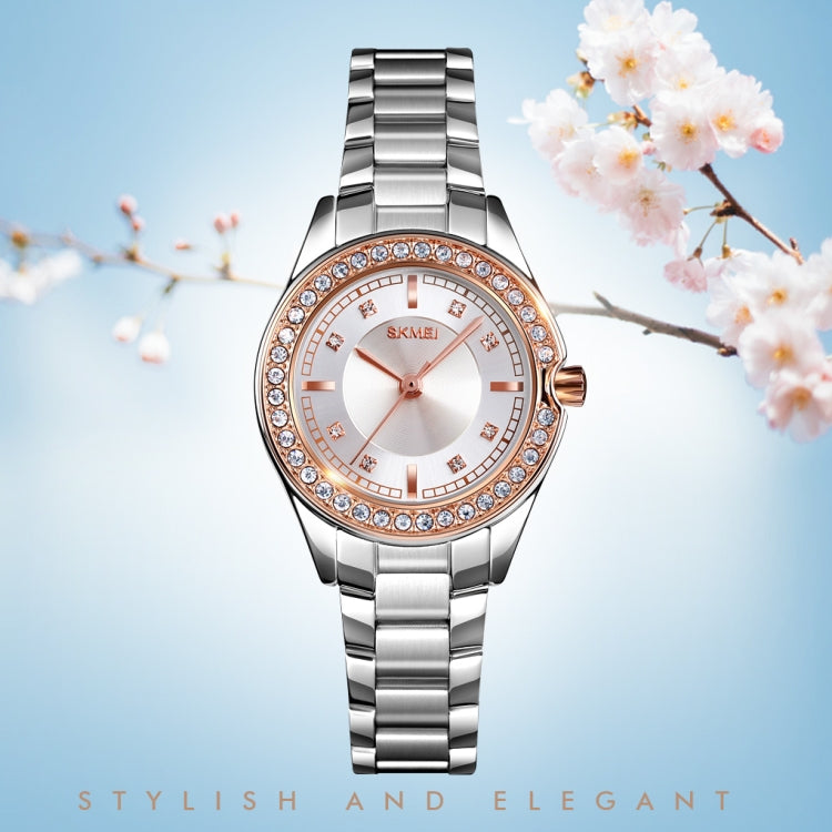 SKMEI 1534 elegant waterproof quartz steel band watch with diamond inlay(Silver  Gold) - free shipping - PMC TechLife - Order now!