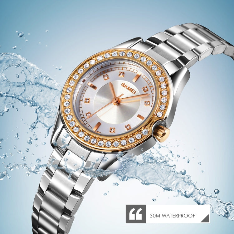 SKMEI 1534 elegant waterproof quartz steel band watch with diamond inlay(Silver  Gold) - free shipping - PMC TechLife - Order now!