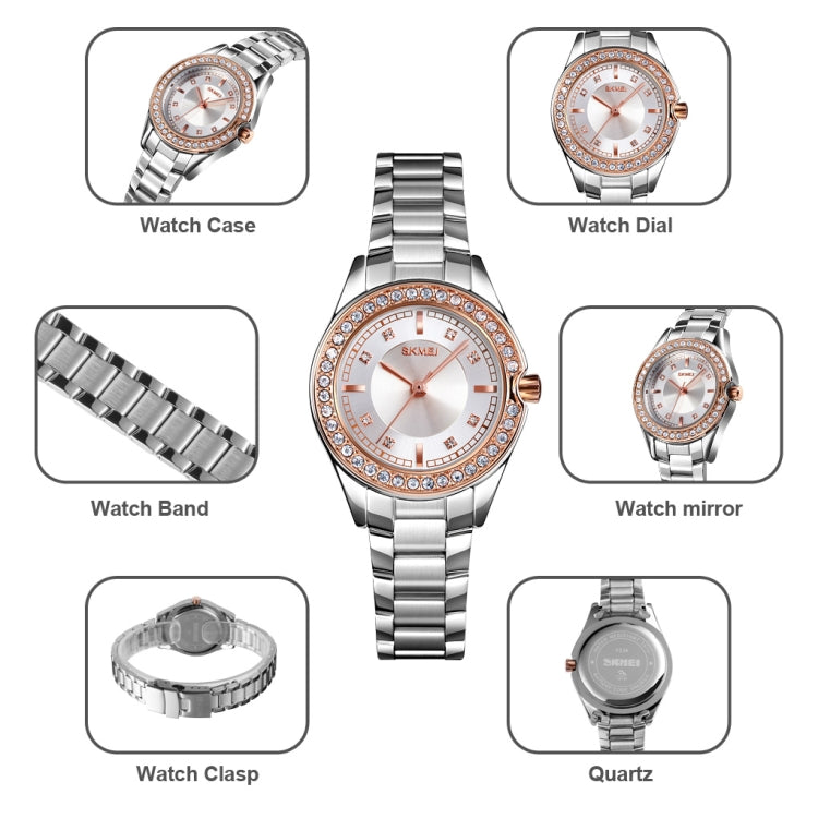 SKMEI 1534 elegant waterproof quartz steel band watch with diamond inlay(Silver) - free shipping - PMC TechLife - Order now!