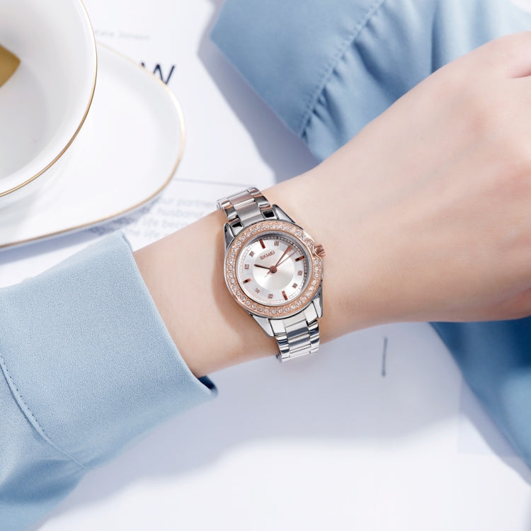 SKMEI 1534 elegant waterproof quartz steel band watch with diamond inlay(Silver) - free shipping - PMC TechLife - Order now!
