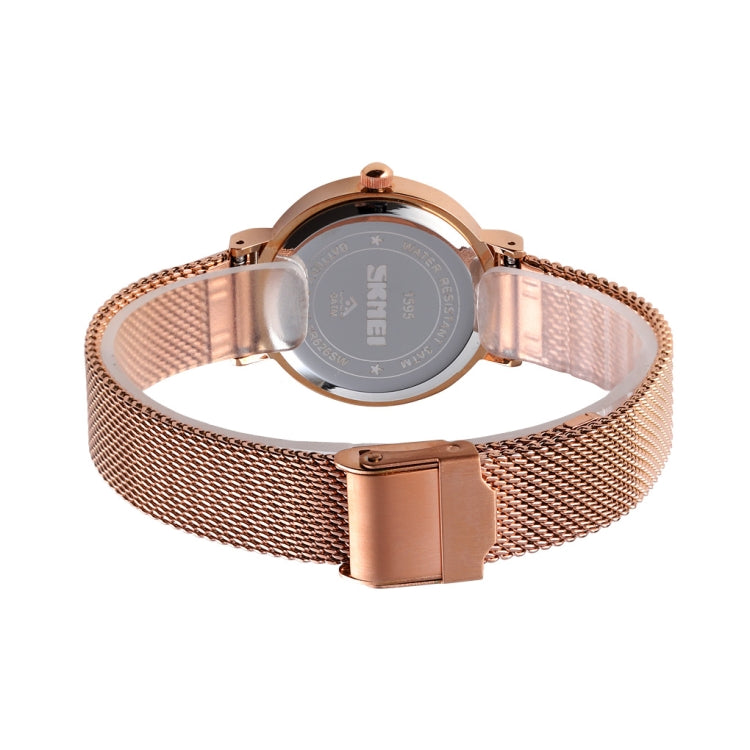 Skmei 1595 Fashion Elegant Scale Free Steel Mesh Belt Women's Watch Waterproof Business Student Quartz Watch Female(Rose Gold Blue) - free shipping - PMC TechLife - Order now!