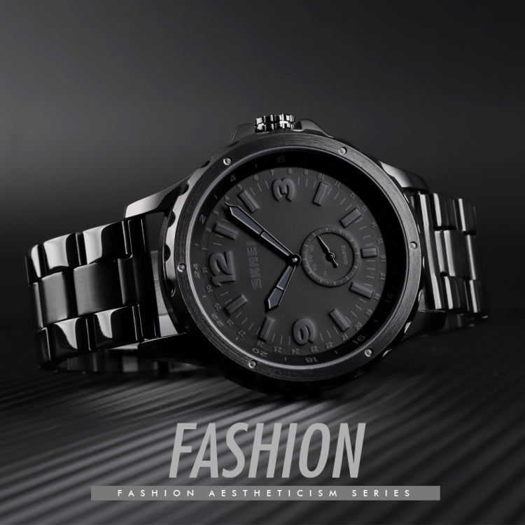 Skmei 1513 Fashion Trendy Steel Band Quartz Watch Mens Waterproof Leisure Watch(Black) - free shipping - PMC TechLife - Order now!
