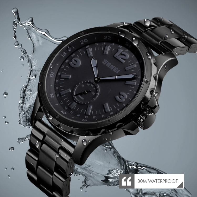 Skmei 1513 Fashion Trendy Steel Band Quartz Watch Mens Waterproof Leisure Watch(Black) - free shipping - PMC TechLife - Order now!